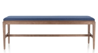 Banc design bois teinte noyer assise tissu bleu marine L120 cm Banc design bois teinte noyer assise tissu bleu marine L120 cm