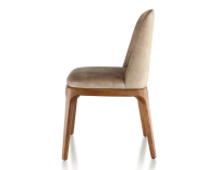 Designer chair cherry-stained wood and light taupe velvet fabric Designer chair cherry-stained wood and light taupe velvet fabric