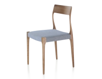 Scandinavian chair walnut-stained wood, blue chevron fabric seat Scandinavian chair walnut-stained wood, blue chevron fabric seat