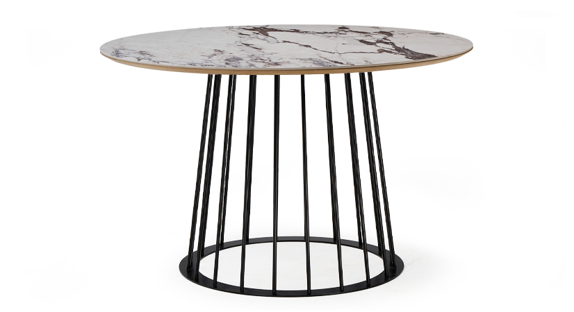 Round dining table in oak and ceramic. black metal base and white marble-effect ceramic top m3 120x120 Round dining table in oak and ceramic. black metal base and white marble-effect ceramic top m3 120x120