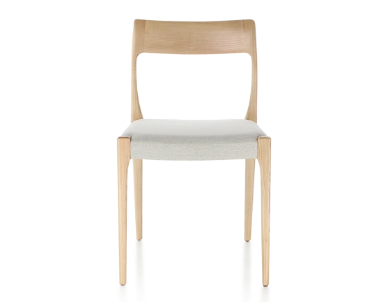 Chaise scandinave bois teinte naturelle assise tissu beige naturel