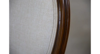 Fauteuil ancien style Louis XVI bois teinte foncée et tissu beige naturel Fauteuil ancien style Louis XVI bois teinte foncée et tissu beige naturel