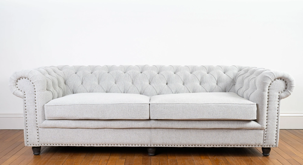 Canapé chesterfield tissu 3 places beige chiné Canapé chesterfield tissu 3 places beige chiné
