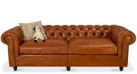 Canapé Chesterfield cuir 3 places marron clair accoudoirs cloutés Canapé Chesterfield cuir 3 places marron clair accoudoirs cloutés