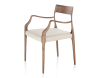 Chaise scandinave avec accoudoirs bois teinte noyer assise tissu chevron beige Chaise scandinave avec accoudoirs bois teinte noyer assise tissu chevron beige
