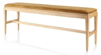 Banc design bois teinte naturelle assise tissu velours bronze L120 cm Banc design bois teinte naturelle assise tissu velours bronze L120 cm
