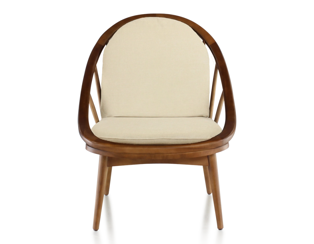 Fauteuil scandinave bois teinte merisier et tissu crème Fauteuil scandinave bois teinte merisier et tissu crème