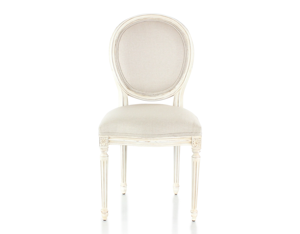Chaise ancienne style Louis XVI bois teinte blanche cérusée et tissu chevron beige Chaise ancienne style Louis XVI bois teinte blanche cérusée et tissu chevron beige