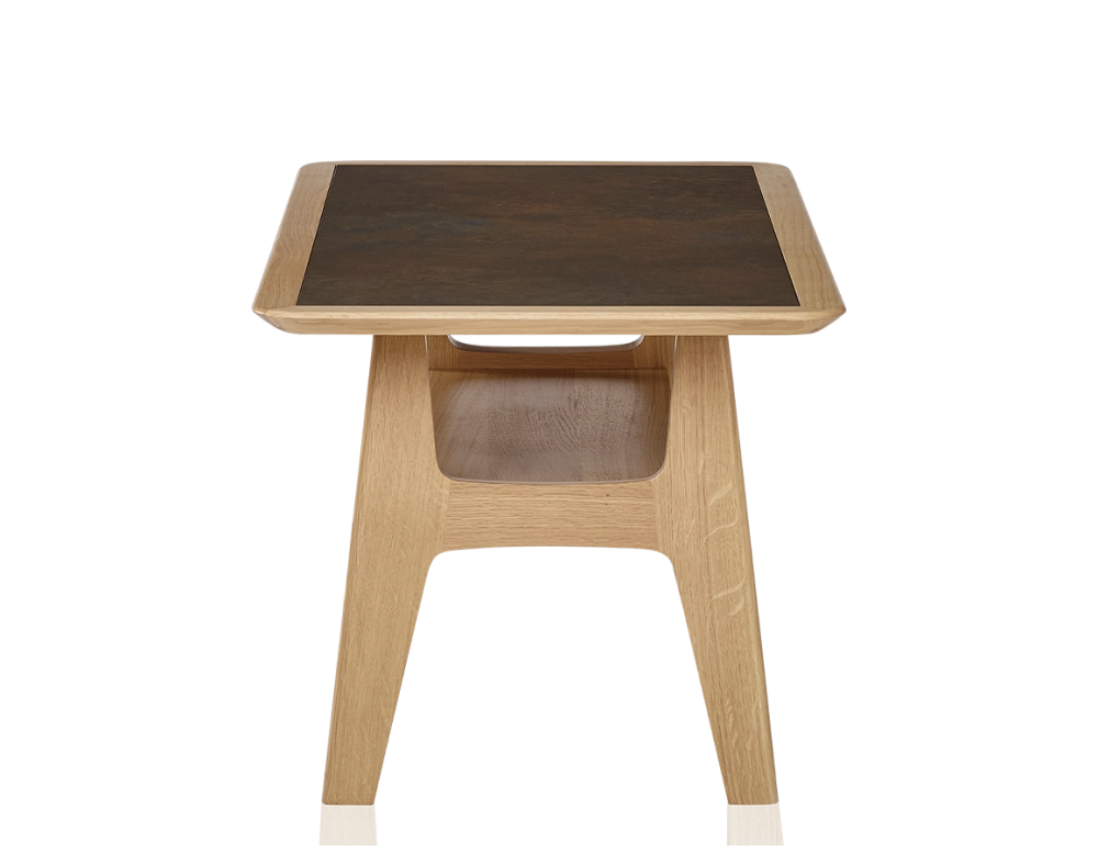Rectangular coffee table in oak and ceramic with natural stained wood, oxidised brown ceramic top 100x50 cm Rectangular coffee table in oak and ceramic with natural stained wood, oxidised brown ceramic top 100x50 cm