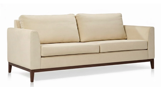 Canapé design 2,5 places bois teinte foncé tissu crème