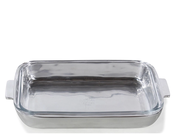 Rectangular cast aluminium and pyrex baking dish