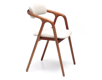 Scandinavian chair cherry wood stain with natural beige fabric seat. Scandinavian chair cherry wood stain with natural beige fabric seat.
