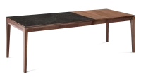 Extending table for 8 to 12 people in walnut and ceramic with wooden extensions with natural wood stain and slate effect ceramic top 160x100 cm Extending table for 8 to 12 people in walnut and ceramic with wooden extensions with natural wood stain and slate effect ceramic top 160x100 cm