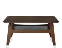 Table basse carrée en chêne et céramique avec bois teinte marron foncé plateau céramique brun oxydé 100x100 cm