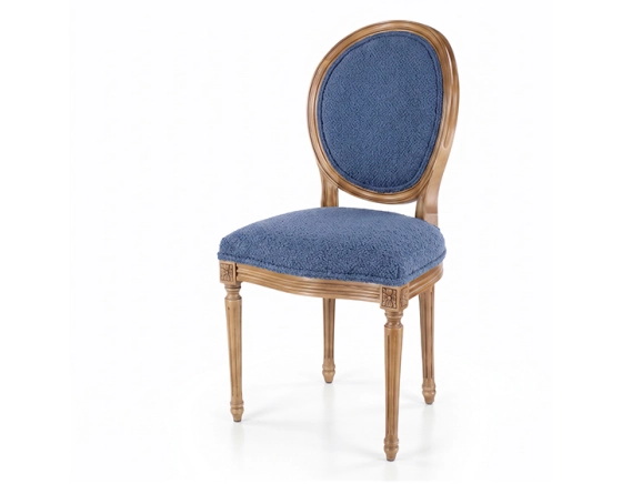 Silla antigua estilo Luis XVI madera con tinte envejecido y tejido azul vaquero