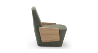 Fauteuil design sans accoudoirs chêne teinte naturelle assise tissu vert Fauteuil design sans accoudoirs chêne teinte naturelle assise tissu vert