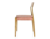 Chaise scandivave bois teinte merisier assise tissu velours rose pâle