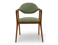 Designer armchair cherry wood stain and green fabric Designer armchair cherry wood stain and green fabric