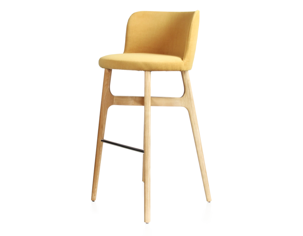 Tabouret de bar h80 cm bois teinte naturelle assise tissu jaune Tabouret de bar h80 cm bois teinte naturelle assise tissu jaune