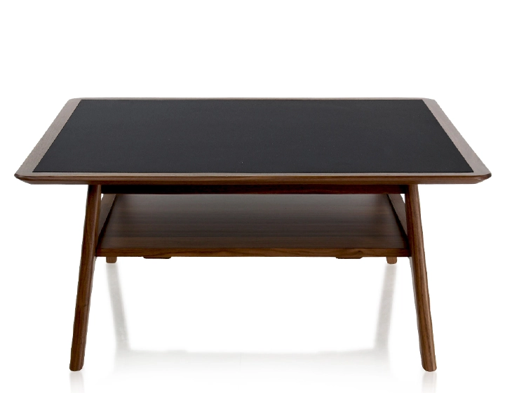 Table basse carrée en noyer et céramique bois teinte naturelle plateau céramique noir unie 100x100 cm Table basse carrée en noyer et céramique bois teinte naturelle plateau céramique noir unie 100x100 cm