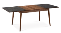 Extending table for 6 to 10 people in walnut and ceramic with wooden extensions with natural wood stain and slate effect ceramic top 160x90 cm Extending table for 6 to 10 people in walnut and ceramic with wooden extensions with natural wood stain and slate effect ceramic top 160x90 cm