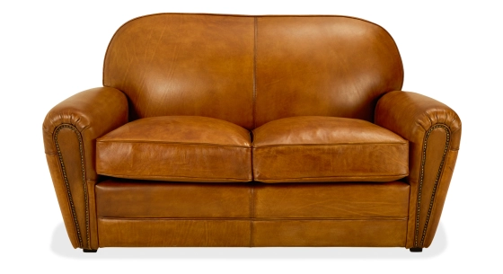 2 seater leather club sofa cognac studded armrests