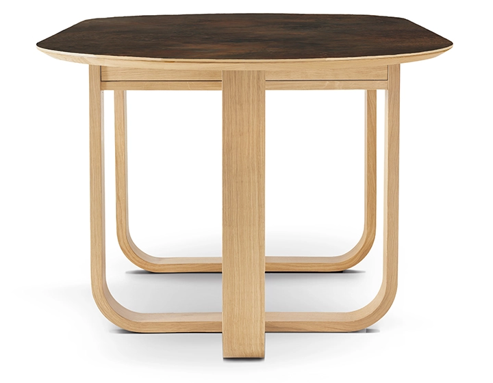 Table salle à manger en chêne et céramique 8 à 10 personnes avec bois teinte naturelle et plateau céramique brun oxydé 210x100 cm Table salle à manger en chêne et céramique 8 à 10 personnes avec bois teinte naturelle et plateau céramique brun oxydé 210x100 cm