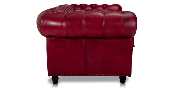 Canapé Chesterfield cuir 3 places rouge carmin accoudoirs cloutés