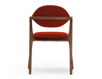 Chaise design avec accoudoirs bois teinte marron foncé et tissu orange brulé Chaise design avec accoudoirs bois teinte marron foncé et tissu orange brulé