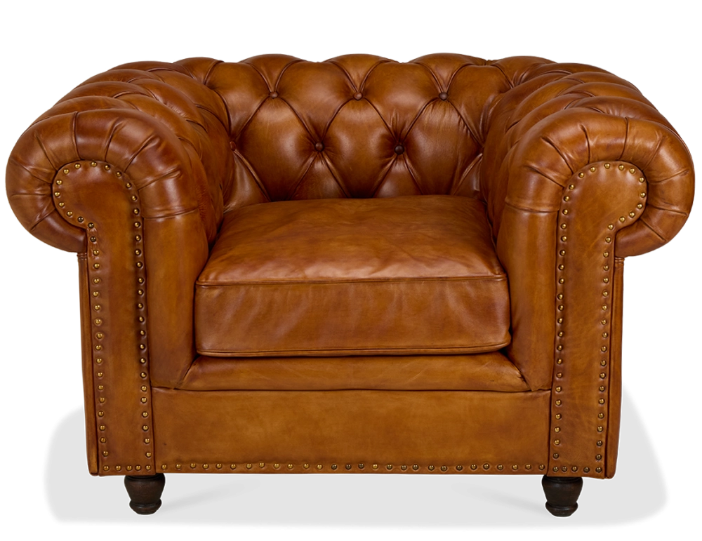 Fauteuil chesterfield cuir marron clair accoudoirs cloutés Fauteuil chesterfield cuir marron clair accoudoirs cloutés