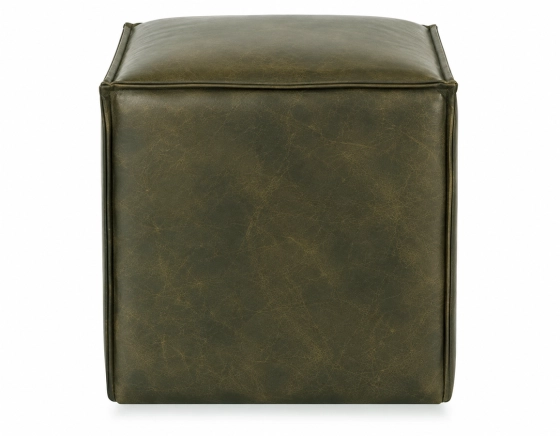 Pouf cuir vert olive