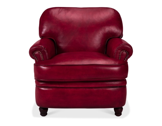 Fauteuil club cuir rouge carmin