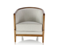 Fauteuil ancien accoudoirs moulurés bois teinte ancienne et tissu beige naturel