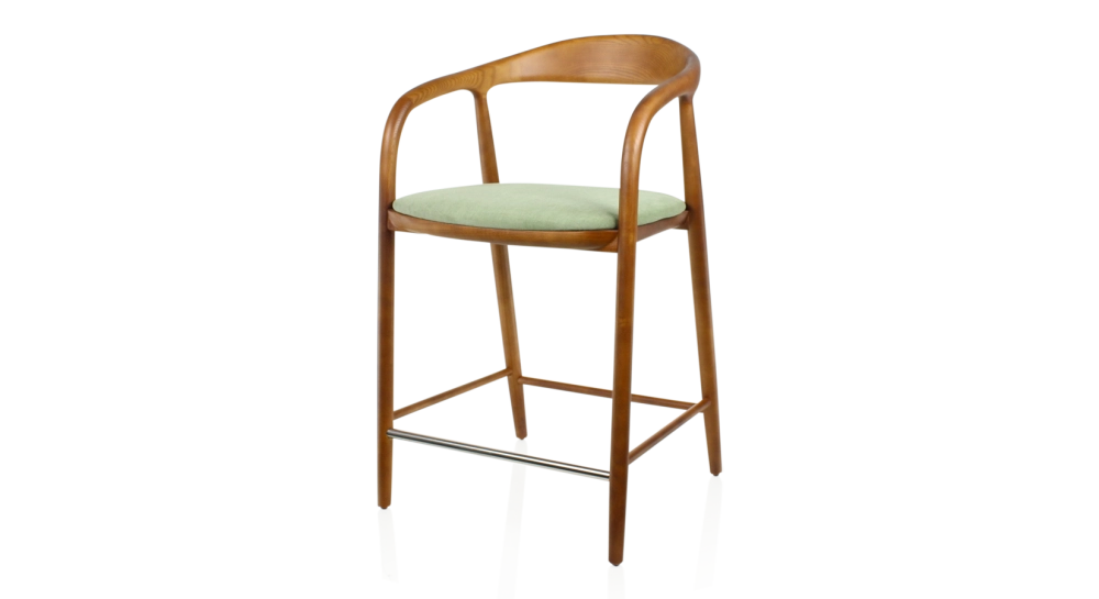 Bar stool H60 cm cherry wood stain and green fabric