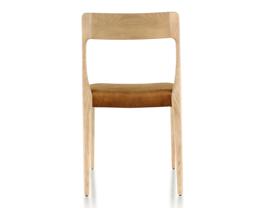 Chaise scandivave bois teinte naturelle assise tissu velours bronze