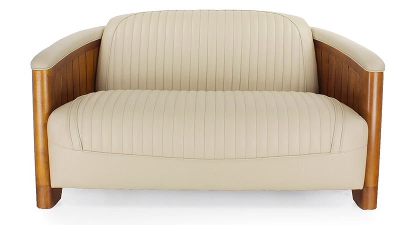 Canapé club bois et cuir 2 places beige Canapé club bois et cuir 2 places beige