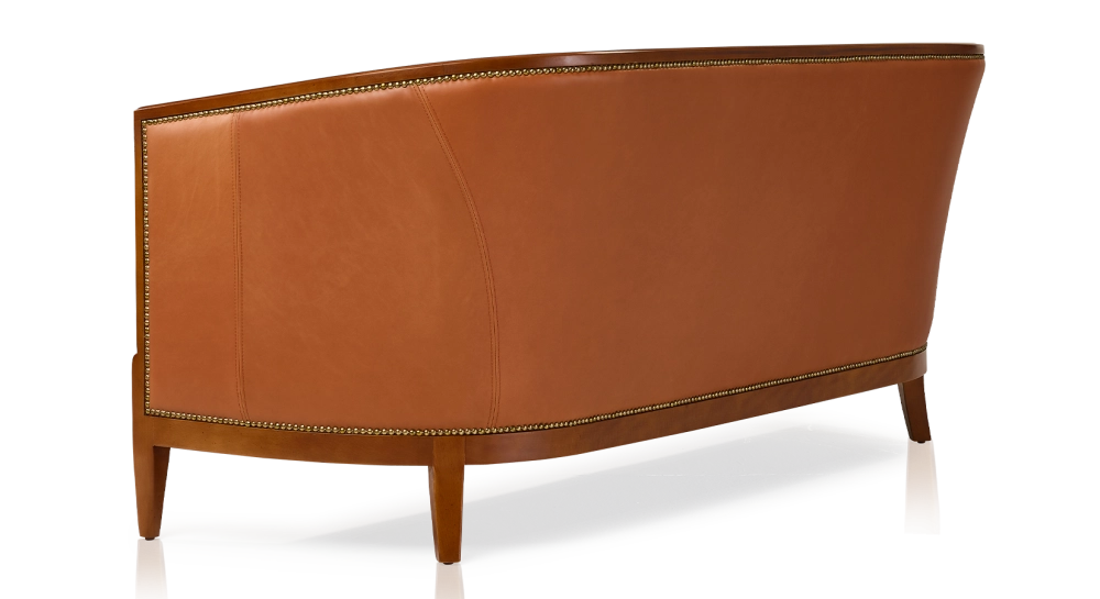 Canapé ancien 3 places accoudoirs moulurés bois teinte ancienne et cuir châtain