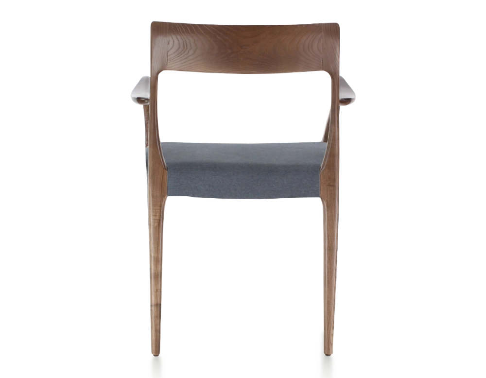 Chaise scandinave avec accoudoirs bois teinte marron foncé assise tissu gris Chaise scandinave avec accoudoirs bois teinte marron foncé assise tissu gris