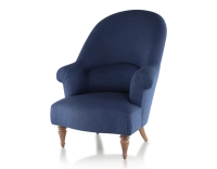 Fauteuil crapaud avec accoudoirs pieds bois teinte noyer et tissu bleu marine haut dossier Fauteuil crapaud avec accoudoirs pieds bois teinte noyer et tissu bleu marine haut dossier