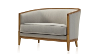 Canapé ancien 2 places bois teinte meriser et tissu gris clair Canapé ancien 2 places bois teinte meriser et tissu gris clair