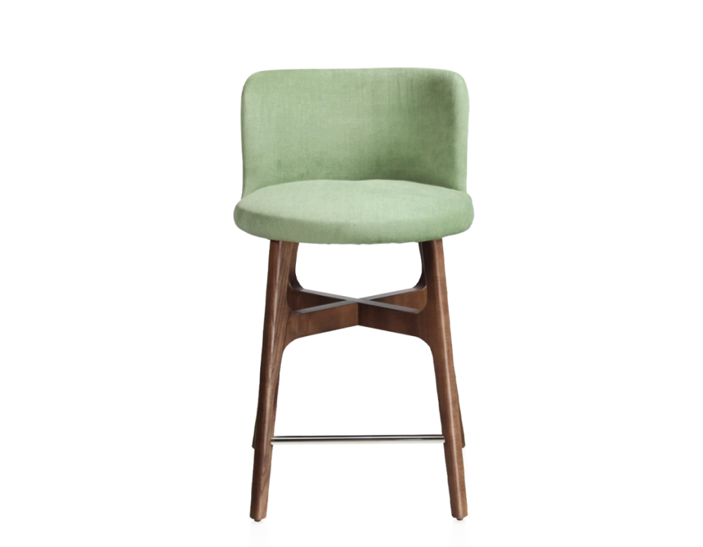 Tabouret de bar h60 cm bois teinte marron foncé assise tissu vert Tabouret de bar h60 cm bois teinte marron foncé assise tissu vert