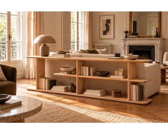 Bibliothèque basse en chêne teinte naturelle