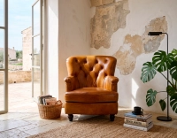 Chesterfield leather armchair cognac medium back