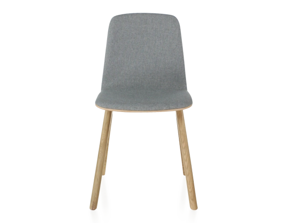 Chaise design en chêne tapissé bois teinte naturelle assise tissu gris clair