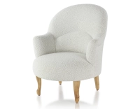 Fauteuil crapaud avec accoudoirs pieds bois teinte naturelle et tissu bouclé blanc Fauteuil crapaud avec accoudoirs pieds bois teinte naturelle et tissu bouclé blanc