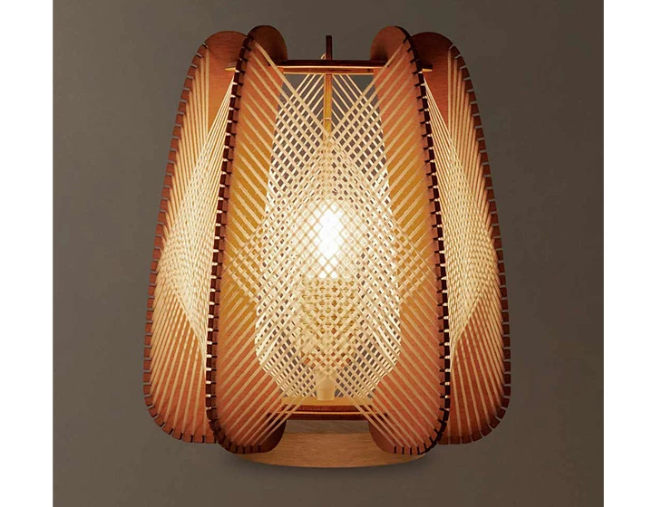 Lampe sur socle en bois et fil de coton tressage croisé