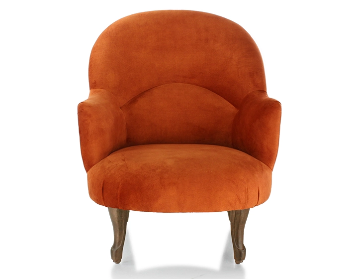 Toad armchair with armrests walnut-stained wooden legs and terracotta velvet fabric Toad armchair with armrests walnut-stained wooden legs and terracotta velvet fabric