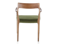 Chaise scandinave avec accoudoirs bois teinte noyer assise tissu vert olive Chaise scandinave avec accoudoirs bois teinte noyer assise tissu vert olive