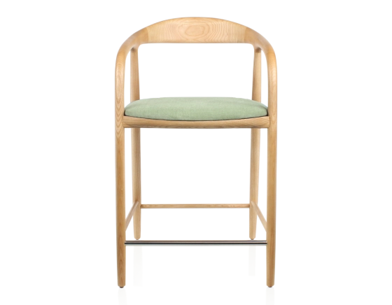 Tabouret de bar H60 cm bois teinte naturelle et tissu vert