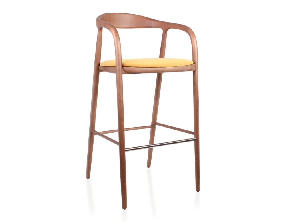 Tabouret de bar h80 cm teinte noyer assise tissu jaune bois teinte noyer et tissu jaune Tabouret de bar h80 cm teinte noyer assise tissu jaune bois teinte noyer et tissu jaune